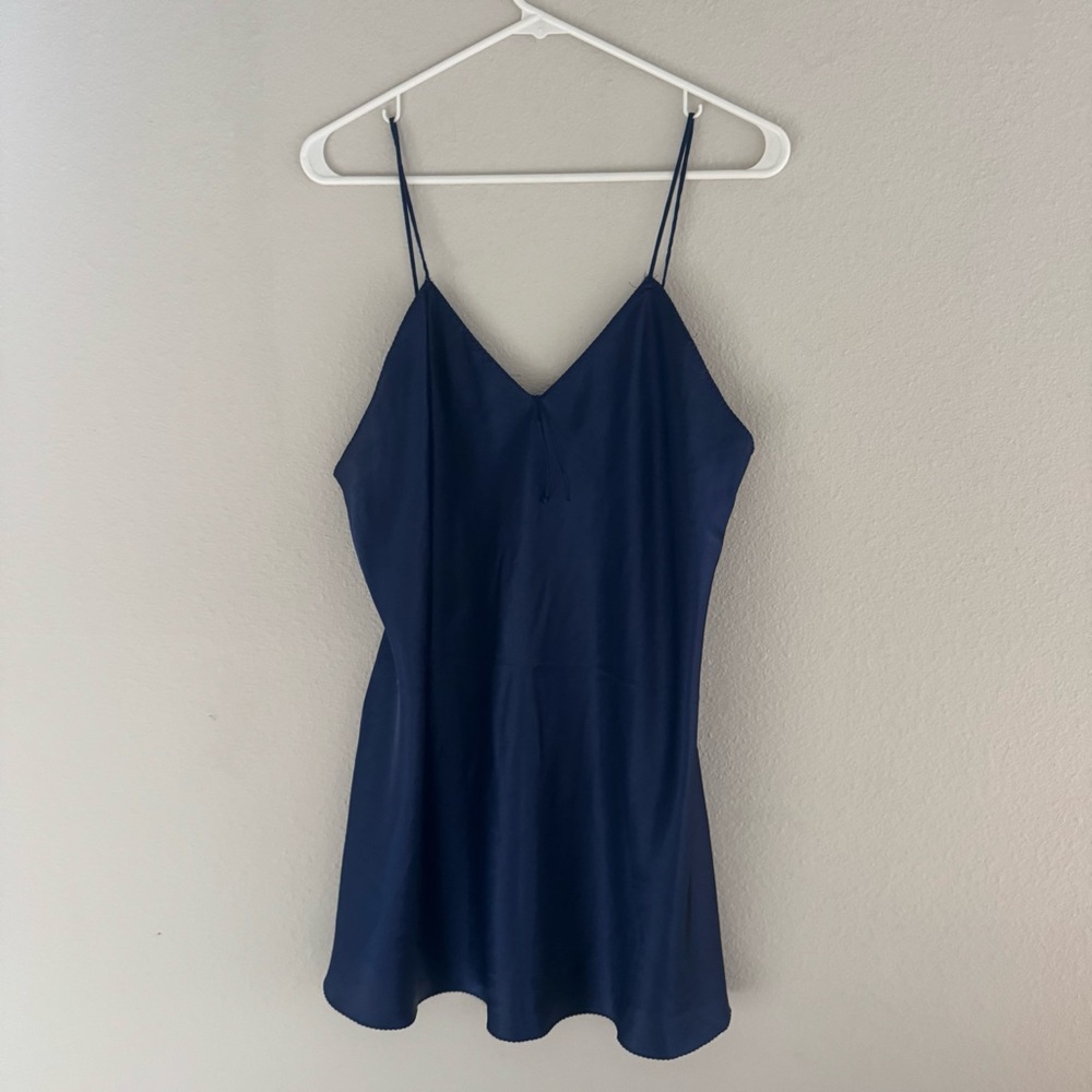 Val Mode Lingerie Vintage Navy Blue Satin Slip Dress